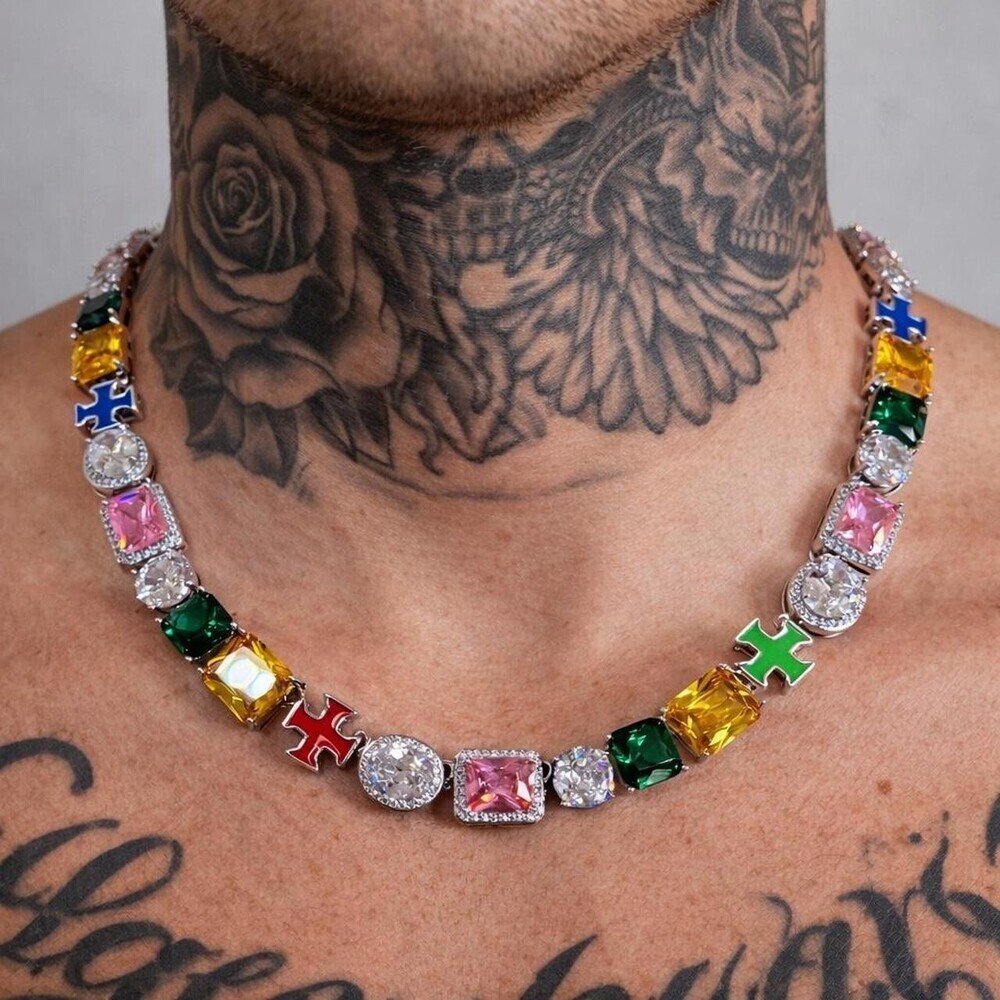 Multi Coloured Cross Necklace 20 Inch - Picture 2 of 4